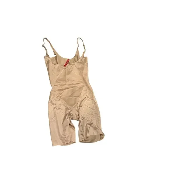 Spanx Thinstincts 2.0 Open-Bust Mid-Thigh Shapewear Bodysuit Nude Size S NWOT